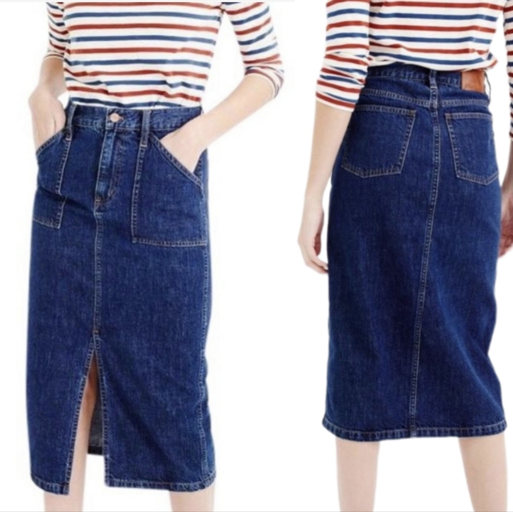 J. Crew Size 31 Patch Pocket Front Split Denim Midi Skirt